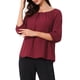 thumbnail image 4 of Camisas de trabajo INSPIRE CHIC para mujeres, blusas casuales elegantes de media manga con cuello redondo, XL color rojo vino, 4 of 5