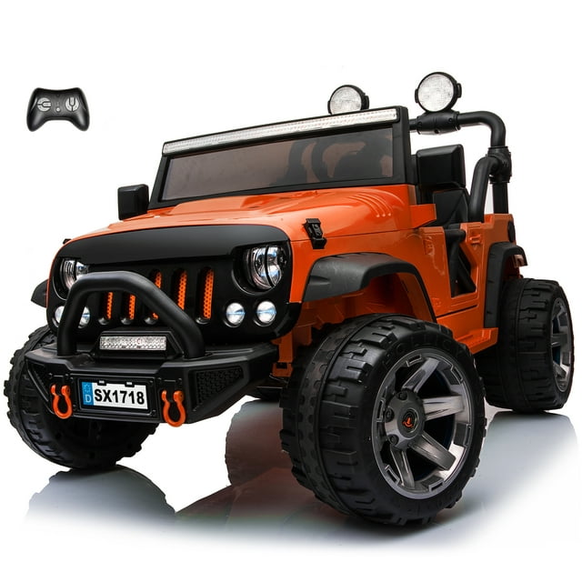 VOLTZ TOYS 24V Kids Ride On Car, 2 Seater Off-Road Truck with Remote Control, LED Lights, Leather Seats, MP3 Player, Orange