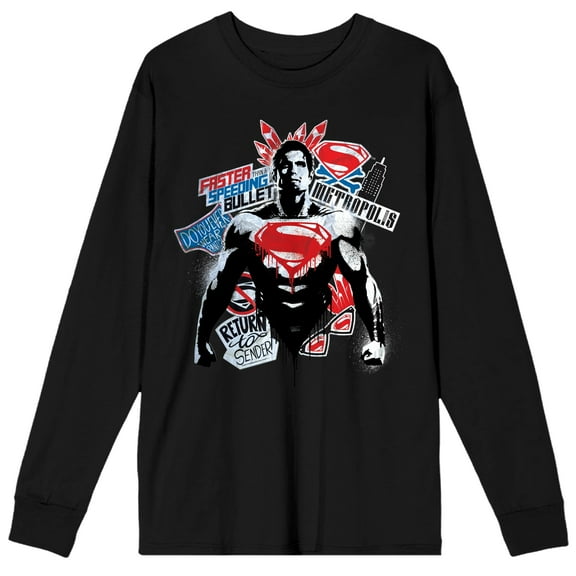 Batman Vs Superman Dawn Of Justice Graffiti Art Men's Black Long Sleeve Shirt-Large