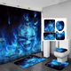 thumbnail image 1 of Juego de cortinas de ducha de Halloween, diseño de calavera de fuego, fantasma, decoración genérica de baño de Halloween, 71 pulgadas x 71 pulgadas, cortina de ducha con tapete, tapa de inodoro, alfombra de baño, decoración de baño de Halloween Sailing Electrónica, 1 of 4