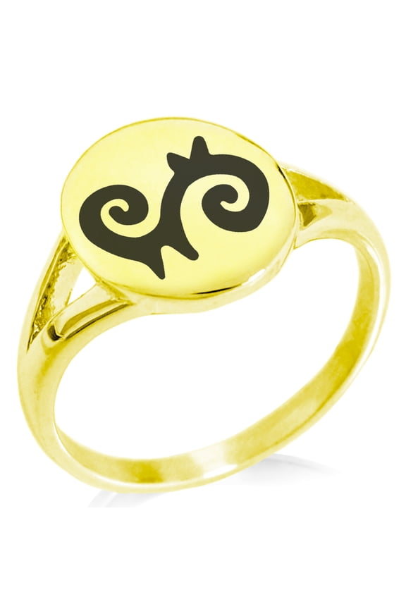 Stainless Steel Aztec Energy Rune Minimalist Oval Top Polished Statement Signet Ring