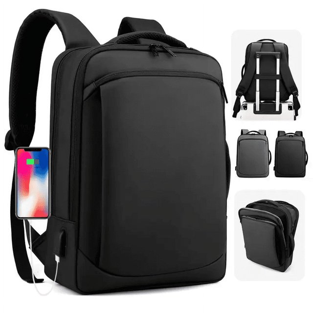 InnotechSC Mochila Delgada para Laptop, Bolso de Cuero Liviano de Negocios Unisex, para Viajar, 15.6", Negro