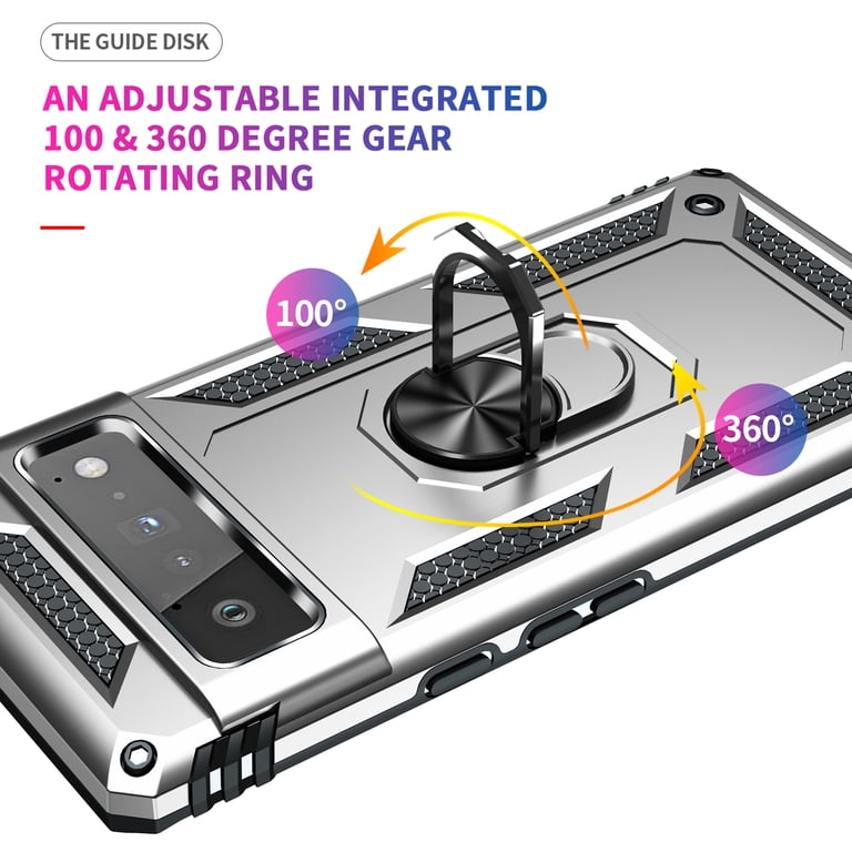 RMSOL Hoesje Voor Google Pixel 6A - Met 360° Draaibare Ring, Magnetisch, Schokbestendig, Zilver