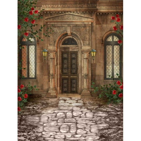 Image of ABPHOTO Polyester Fairytale Backdrop Old Castle Flower Retro Arch Door Backgrounds Photography For Vintage Theme Photo Backdrop 5x7ft