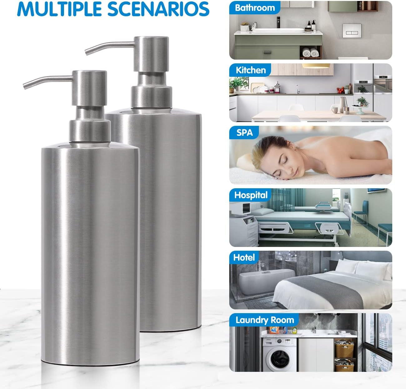 ARKTEK Large Stainless Steel Countertop Soap Dispenser - Rust and Leak Proof Liquid Hand Soap Pump Bottle for Kitchen, Bathroom and Countertop Hand Dish Lotion (20 Oz / 600 ml)