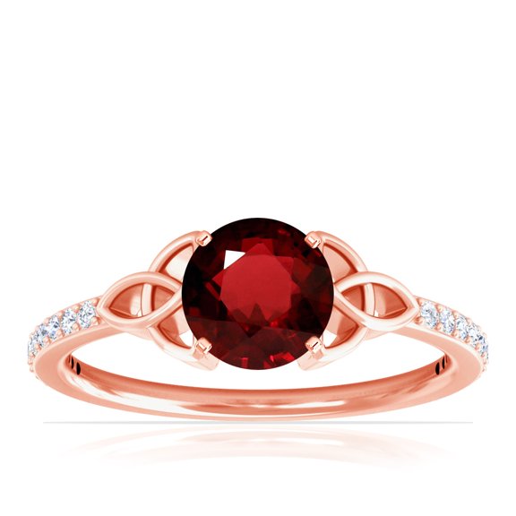 GemsNY July Birthstone - Celtic Prong Set Round Ruby Ring with Prong Set Diamonds (Grade - AAA | 0.79cttw)