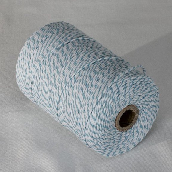 Aqua Blue and White Striped Pattern Craft Twine 0.05" x 220 Yards
