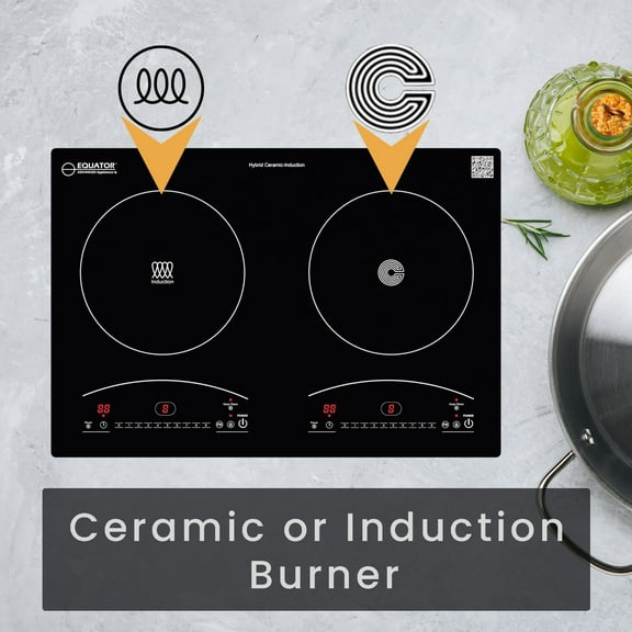 Equator 20" Electric Hybrid CERAMIC-INDUCTION 2 Burner Cooktop with 9 Power 110V