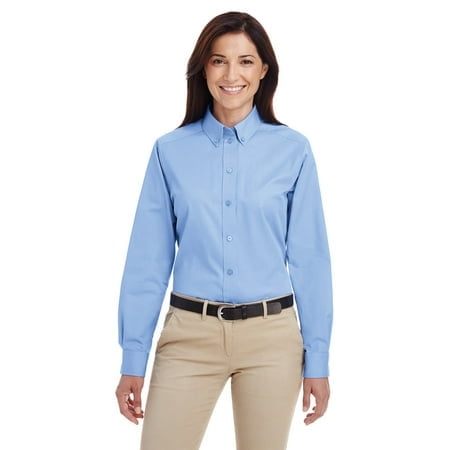 Harriton Ladies' Foundation 100% Cotton Long-Sleeve Twill Shirt with Teflonâ„¢