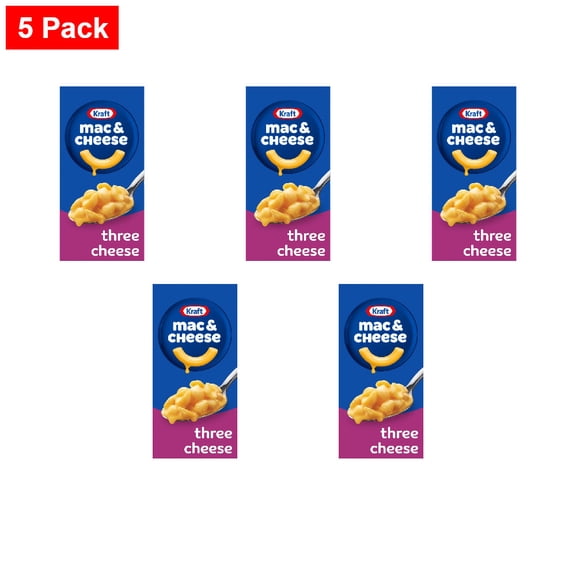 Kraft Three Cheese Mac N Cheese Macaroni and Cheese Dinner with Mini-Shell Pasta 7.25 oz - 5 Pack