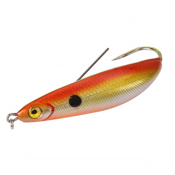 Sinking Metal Fishing Spoon Lure, Weedless Hard Bait with Single Hook for Bass Pike Trout Walleye, Orange Gold, 0.70 oz, 3.35 Inch