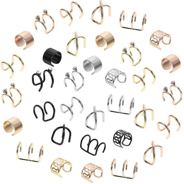 48PCS Braided Hair Set for Women – Multi Use Ear Cartilage Clips, Dreadlock Accessories in Black, Silver, Gold, Rose Gold – Stylish Jewelry for Daily
