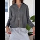 thumbnail image 4 of Cárdigan de Punto con Cuello Alto y Larga para Mujer, Moderno y Elegante, con Cremallera Frontal, Abrigo Extragrande para Otoño Gris L, 4 of 7