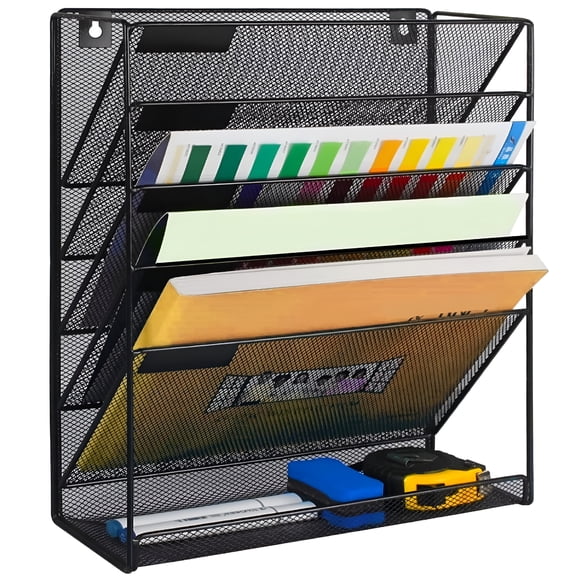 XIBUFE 6-Tier Wall File Organizer Hanging File Organizer Cubicle Organizer Wall File Holder for Office Home, Black Wall Organizer For Office