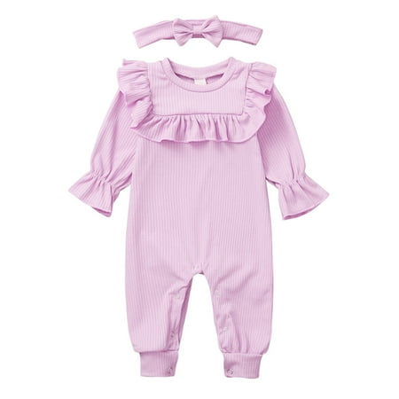 

Little Girl Onesies Outfits Romper Solid Color Baby Set Boys Girls Jumpsuit Ruffle Girls Romper Jumpsuit