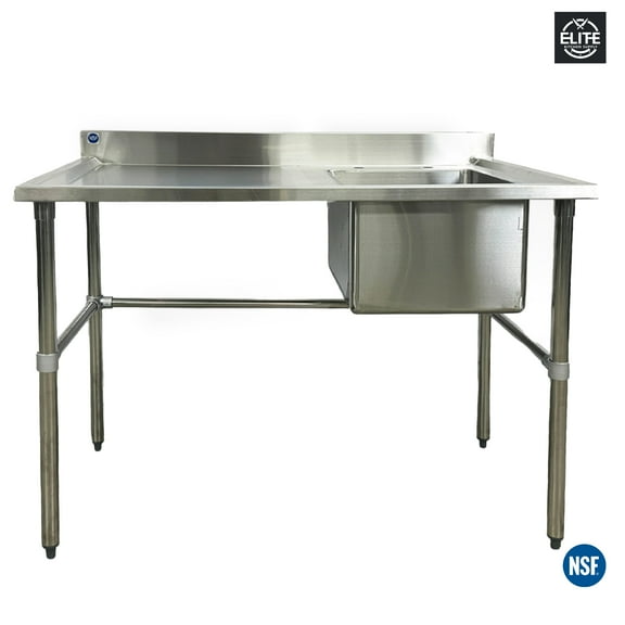 48 in. Free Standing Bar Sink with Faucet, Stainless Steel Work Table Commercial Kitchen Sink