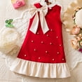 thumbnail image 4 of Yanlir Robe d'Été Sans Manches pour Filles Princesse Nœud Volanté Dentelle Col Rond Décontractée Broderie en Maille Robe de Fête pour Tout-Petits Enfants (Rouge, 5-6 Ans), 4 of 9
