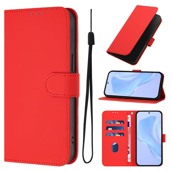 for iPhone 15 Case Wallet with Card Holder,PU Leather Anti-fall Thin Fit Phone case for Women Men,Kickstand,flip Shockproof Cover with Credit Card Slots and Wrist Strap,Red