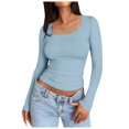 thumbnail image 1 of Top corto de manga larga y cuello redondo para mujer - Camiseta básica de yoga ajustada para entrenar, 1 of 5