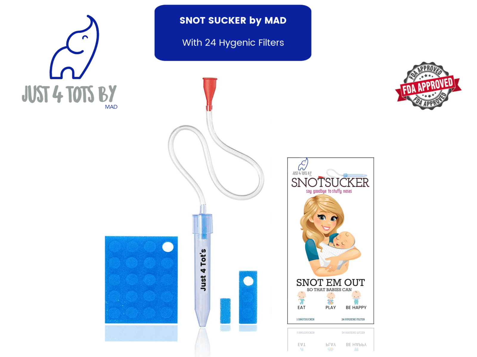 Just4Tots by MAD Nose Frida Baby Nasal Aspirator The Snot Sucker with 24 Extra Filters from Just 4 Tot's by MAD | Compare us to Nose Frida
