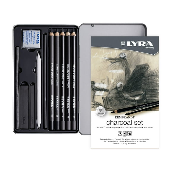 Lyra Rembrandt Charcoal Sketching Set Tin, Artist Pencils, Assorted, 11 Pieces