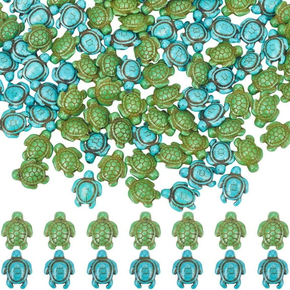 1 Box 100Pcs Sea Turtle Beads Bulk Sea Animal Beads Blue Green Tortoise Bead Ocean Summer Hawaii Howlite Bead Lucky Turquoise Beads for Jewelry Making Beading Kit DIY Craft Supplies Colorful