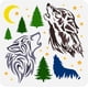 thumbnail image 1 of Plantilla de dibujo de lobo aullando, luna y estrellas - Plantilla de lobo con árboles del bosque para pintar sobre madera, lienzo o tela, 1 of 9