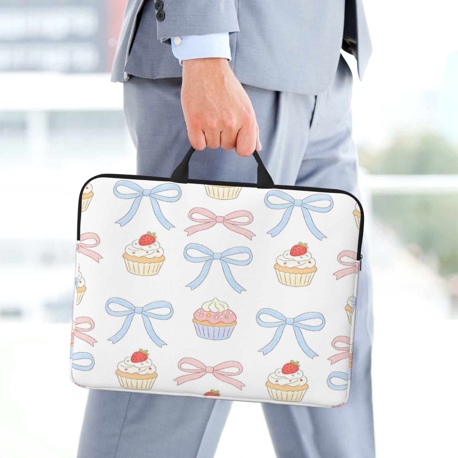 Laptop Sleeve Bag For Women Men 14inch Waterproof Durable Protective Computer Carrying Cover Handle Laptop Case Bag Bows And Cakes