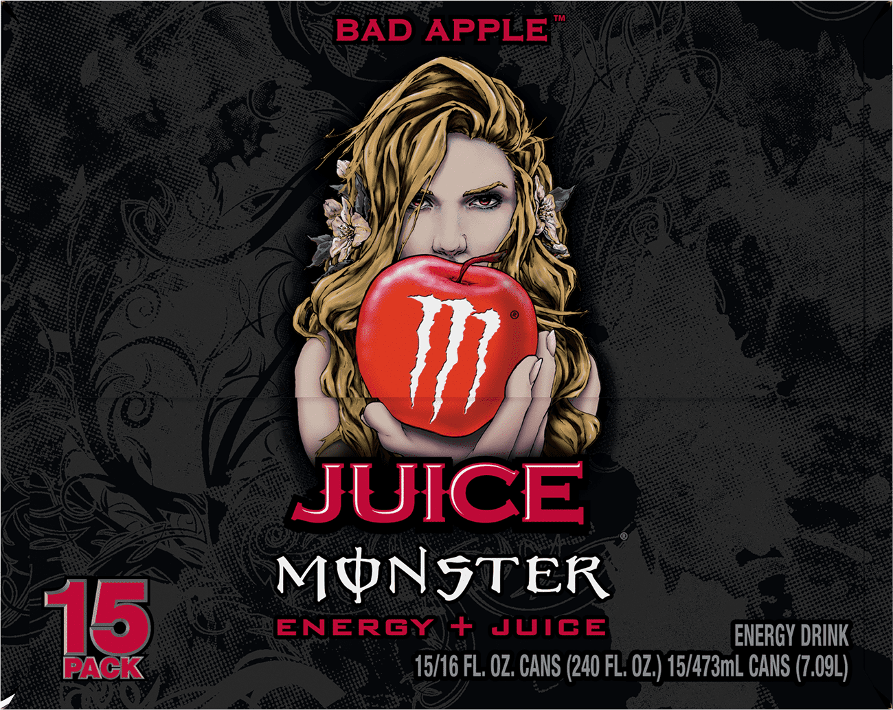 Monster Energy Juice, Bad Apple, Juice + Energy Drink, 15 Pack - 16 Fl Oz