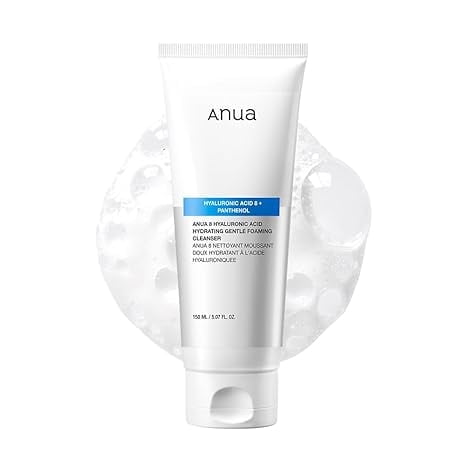Limpiador espumoso hidratante suave Anua, ácido hialurónico, glicerina, zinc, pantenol, limpiador facial coreano para piel seca, para doble limpieza, cuidado de la piel coreano (150 ml/5,07 fl oz)