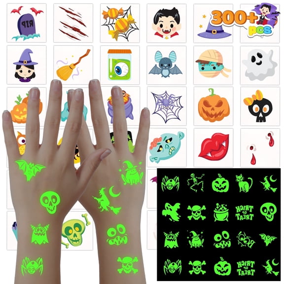 Joyfy 300 Halloween Temporary Tattoos,Glow in The Dark Tattoos for Kids,Halloween Toys Bulk,Halloween Trick or Treat Toys,Halloween Party Favor