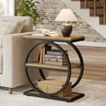thumbnail image 3 of Tribesigns 3-Tier Narrow End Table with Black Metal Frames, Industrial Wood Side Table for Living Room, Slim Nightstand for Bedroom, Oak, 3 of 9