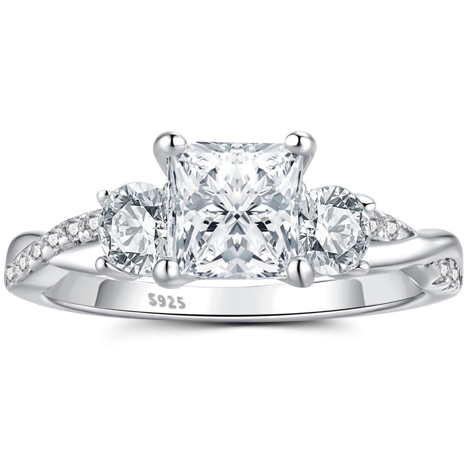 SFTING Engagement Rings for Woman 925 Sterling Silver Three Stone Vintage Princess Cut Promise Wedding Woman Rings 5A CZ Size 7