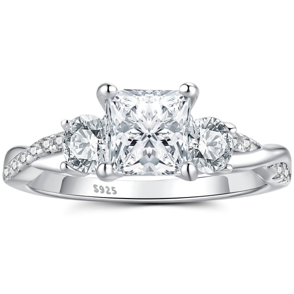SFTING Engagement Rings for Woman 925 Sterling Silver Three Stone Vintage Princess Cut Promise Wedding Woman Rings 5A CZ Size 7