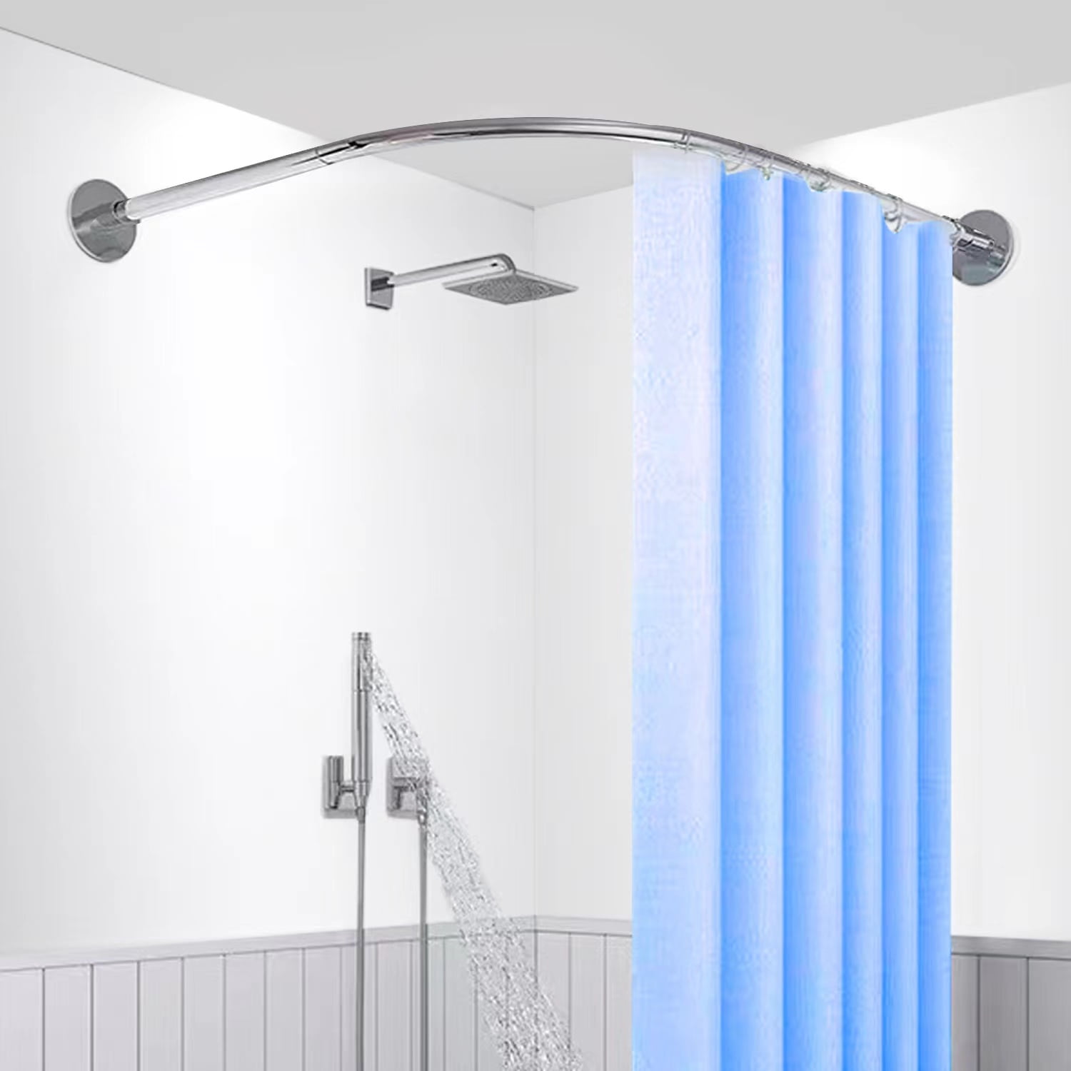 Protalwell Corner Shower Curtain Rod L Shaped Material Stainless Steel Sus304 Size 60 X Silver Color Adhesive No Drill Com