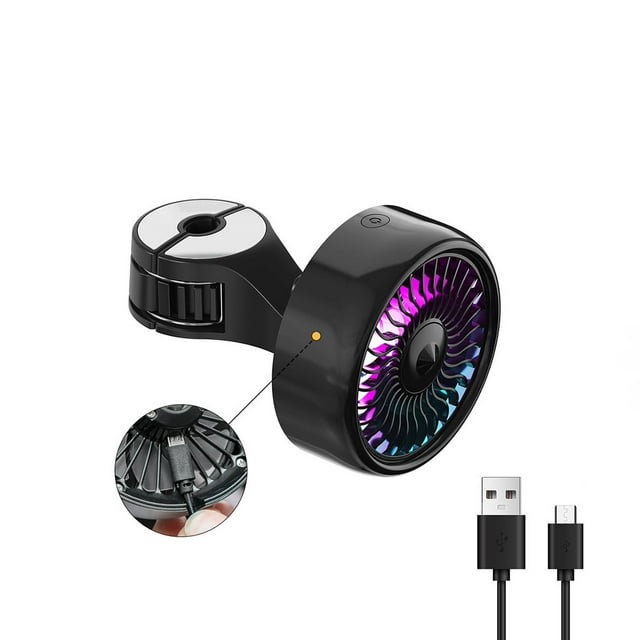 Car Seat Hook Fan - RGB Light, 360° Rotation, USB-Powered for Backseat Passengers (Black/Red)