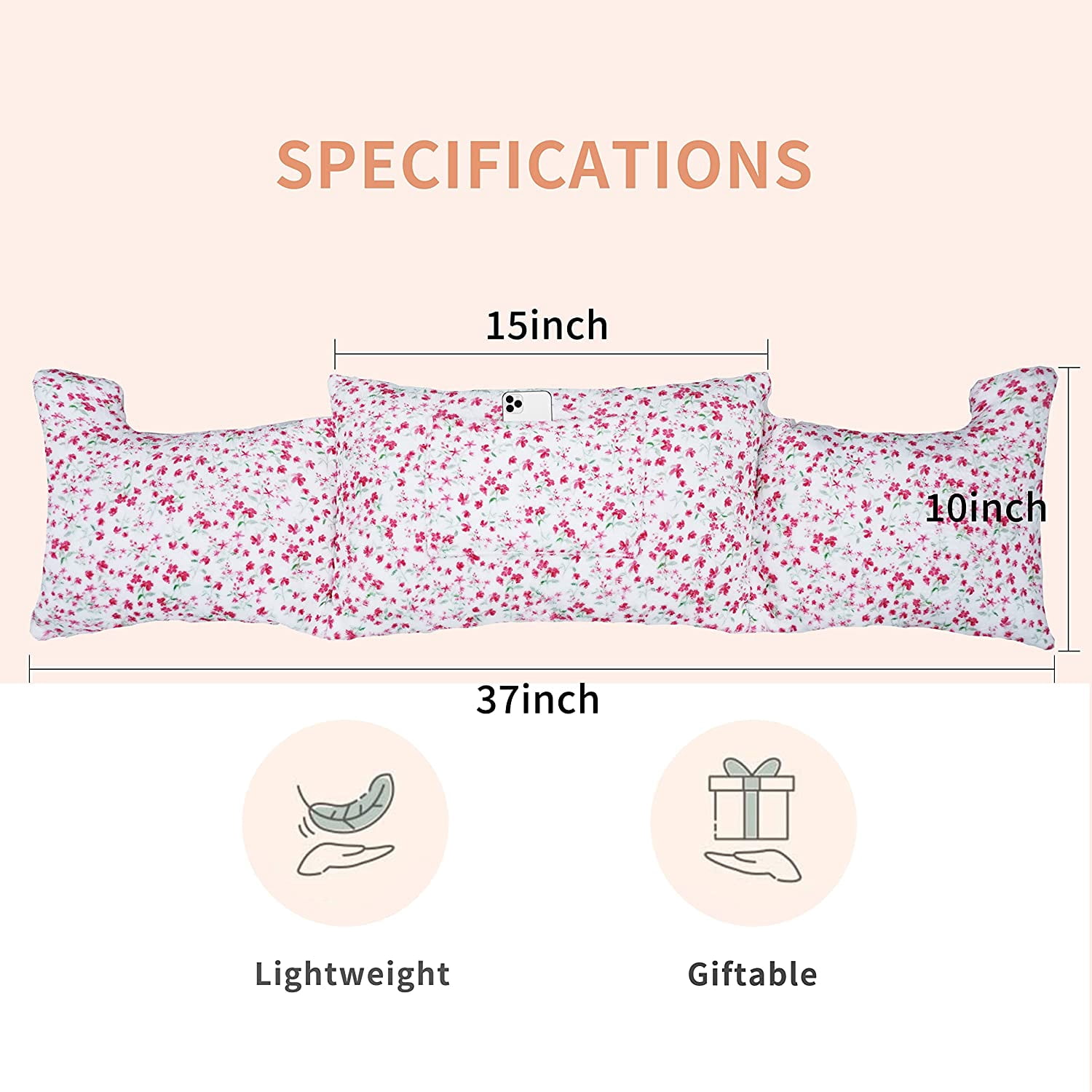 Mastectomy Pillow - Post Surgery Pillow for Breast Cancer, Recovery Breast Pillow for After Heart Surgery, Breast Reduction & Augmentation, Soft Lightweight Heart Pillow with Pockets, Pink Flower