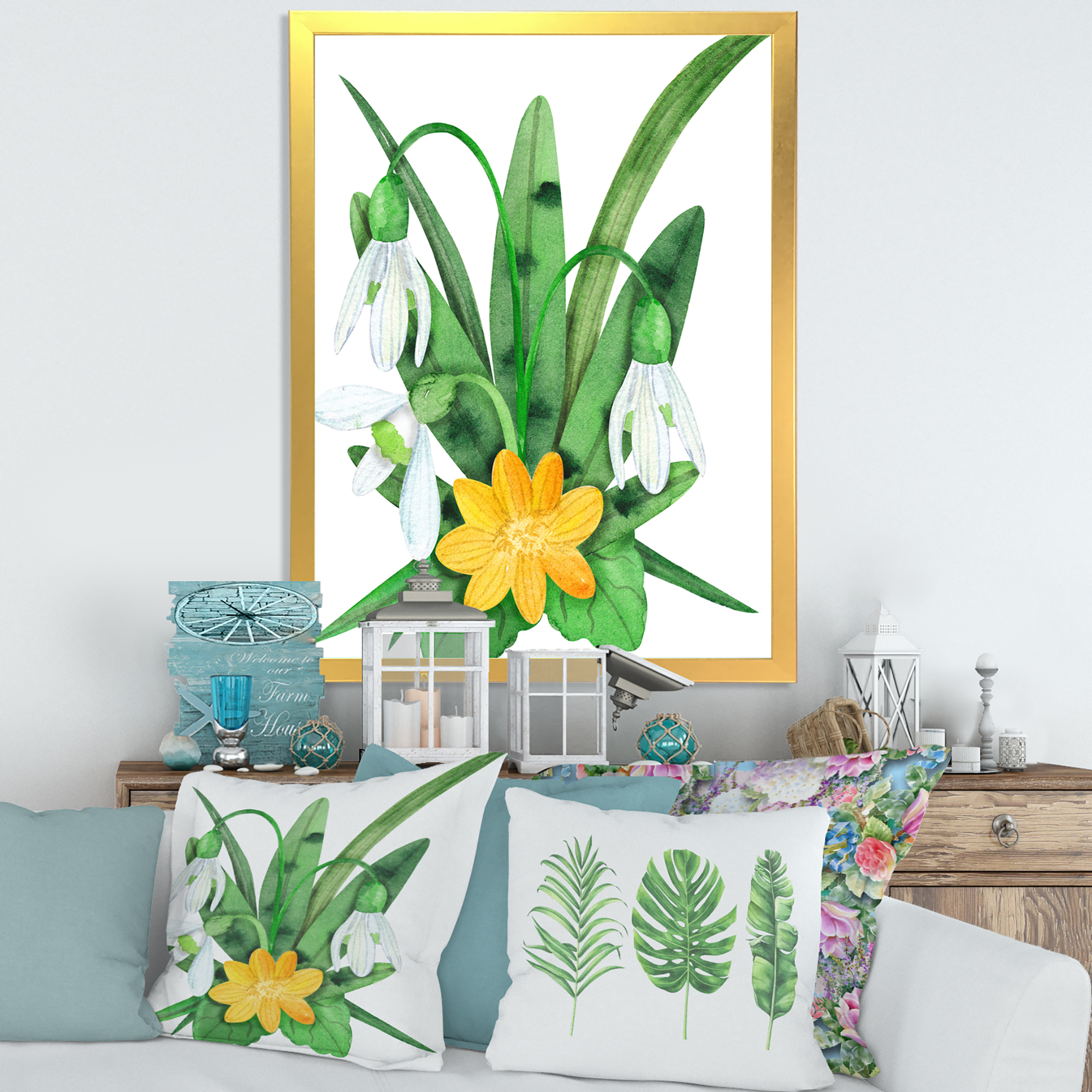Designart 'Snowdrops and Yellow Erantis VIntage Flowers' Traditional Framed Art Print