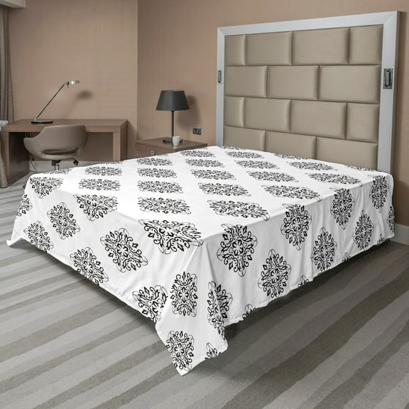 Ambesonne Abstract Flat Sheet, Repeated Art Illustration, King Size, Charcoal Grey and White