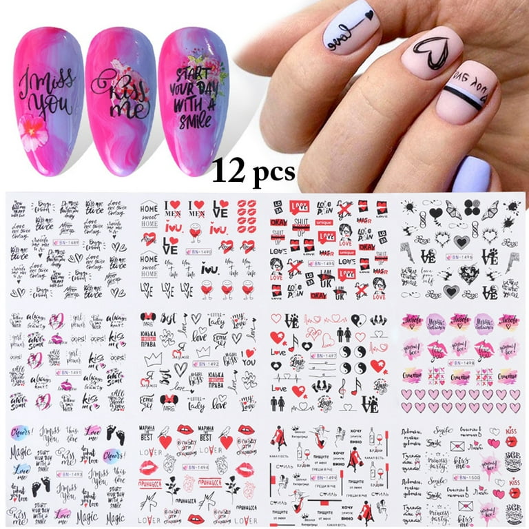 Nail Decals. 12 Sheet Set, Item #G2, Variety of Colored Letters