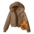 thumbnail image 5 of Women's Cropped Puffer Jacket Faux Fur Hood Full Zip Quilted Warm Winter Coat with Pockets Corduroy Style, 5 of 7