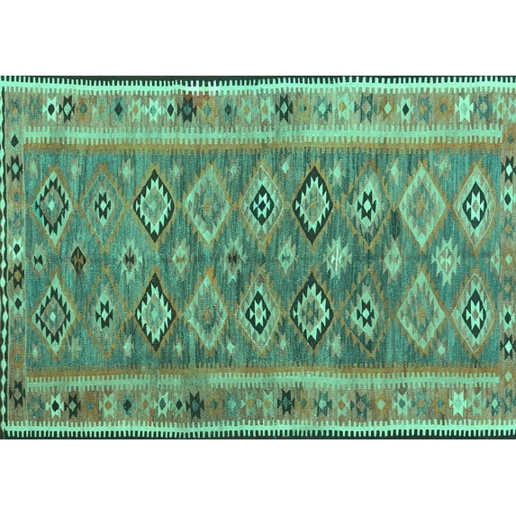 Ahgly Company Machine Washable Indoor Rectangle Southwestern Turquoise Blue Country Area Rugs, 5' x 8'