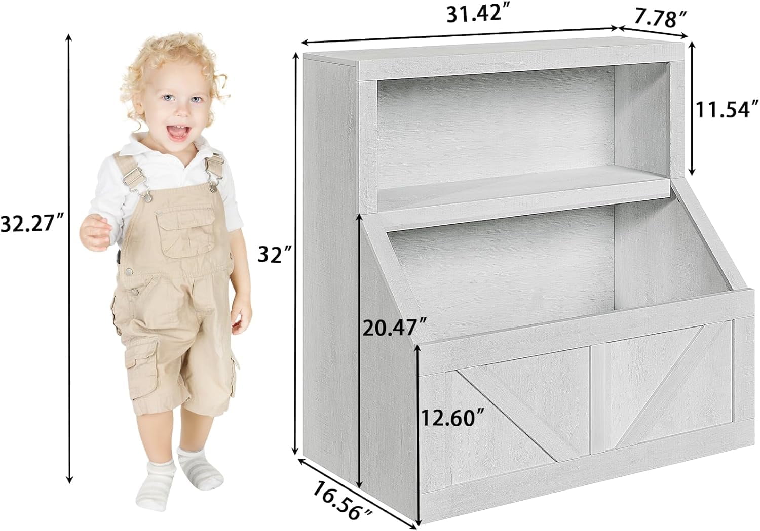 Kids Bookshelf, Wooden Toy Storage Organizer with Cubby, Toddler Bookcases Fit for Playroom, Children's Room, Bedroom, Nursery School