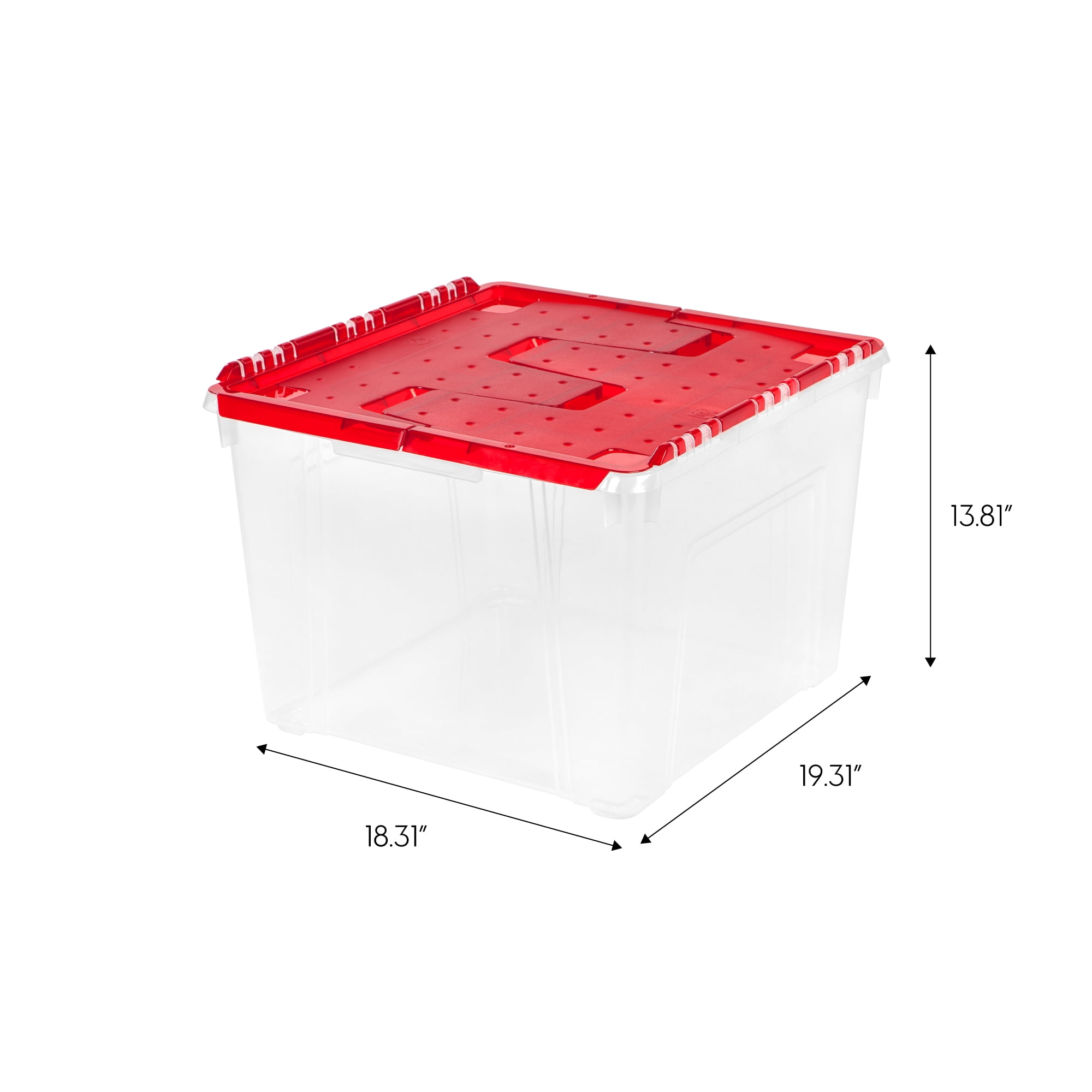 IRIS USA 2Pack 60qt Plastic Christmas Ornament Storage Box with Hinged Lid  and Dividers, Red, Holiday Color 