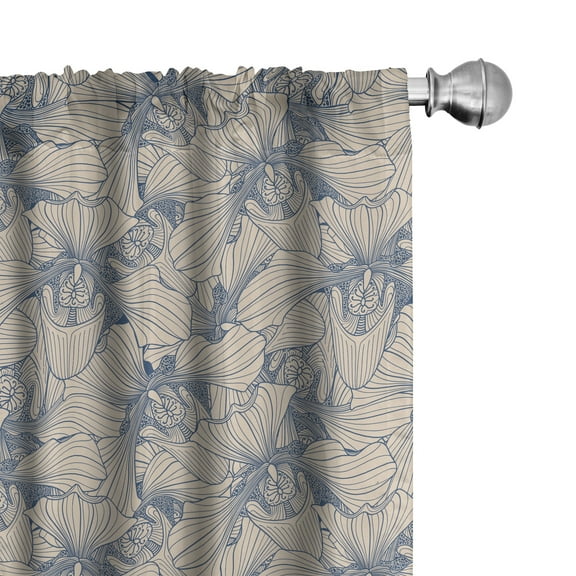 Ambesonne Botanical Curtains, Bicolour Orchid Flowers, Pair of 28"x63", Dark Sky Blue Pale Peach