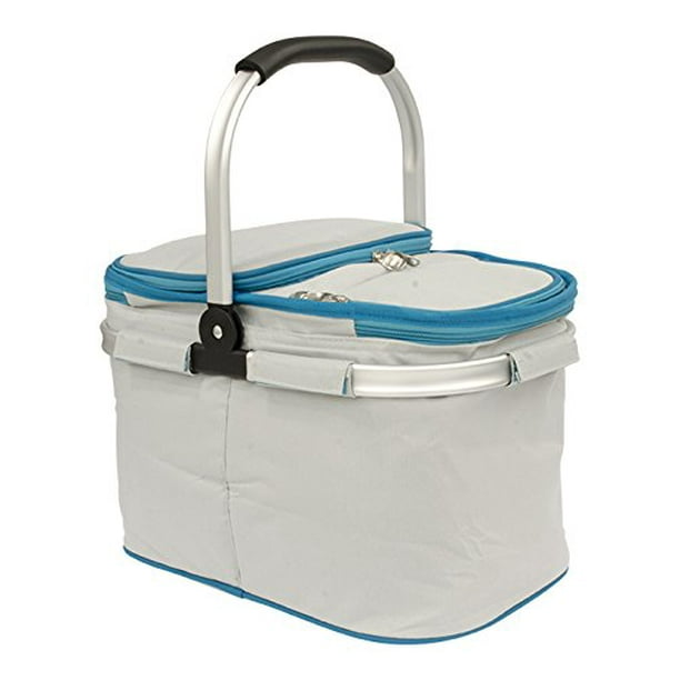 Collapsible Insulated Picnic Basket set for 2 with Plates, and Cutlery