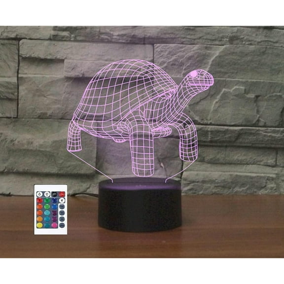 YSTIAN 3D Marine Life Turtle Remote Control 16 Color Night Lights Illusion Acrylic LED Table Bedside Lamp Children Bedroom Desk Decor Birthday Gifts Toy for Kids