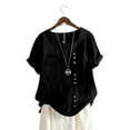 thumbnail image 5 of Conairie Linen Shirts For Women Solid Short Sleeve Regular Fit Crew Neck Button Shirt Comfortable Soft Work Tee Pullover Outfits Black L, 5 of 7