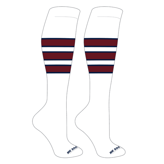 MK Socks Striped OTC Baseball, Softball, Football Socks (C) White, Navy, Cardinal (XS)