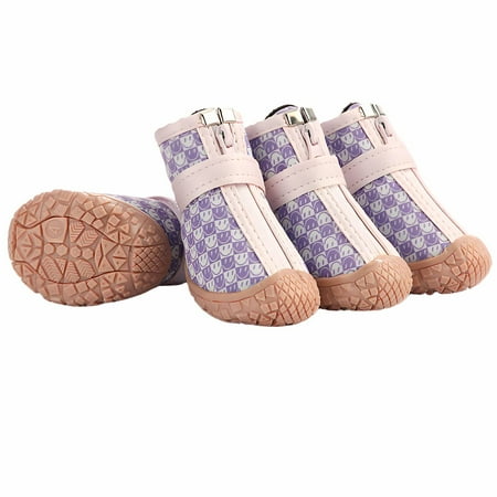 GASTROPOD 4Pcs Dog Shoes Anti-Slip Dog Boots & Paw Protectors Soft Magic Strap Dog Boots for Winter 4.8x4.3cm Purple